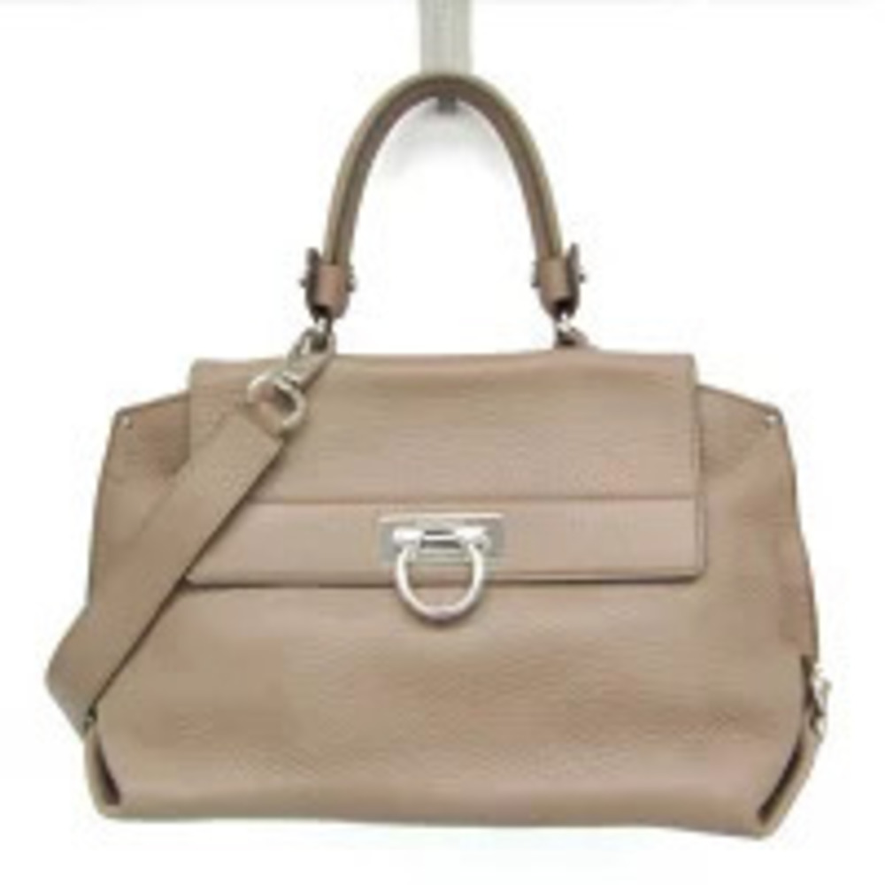 Salvatore Ferragamo Gancini Sofia Leather 2Way Shoulder Bag Beige Pink